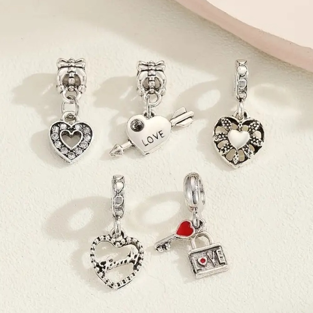 Set of 5 Silver Charms for Bracelet